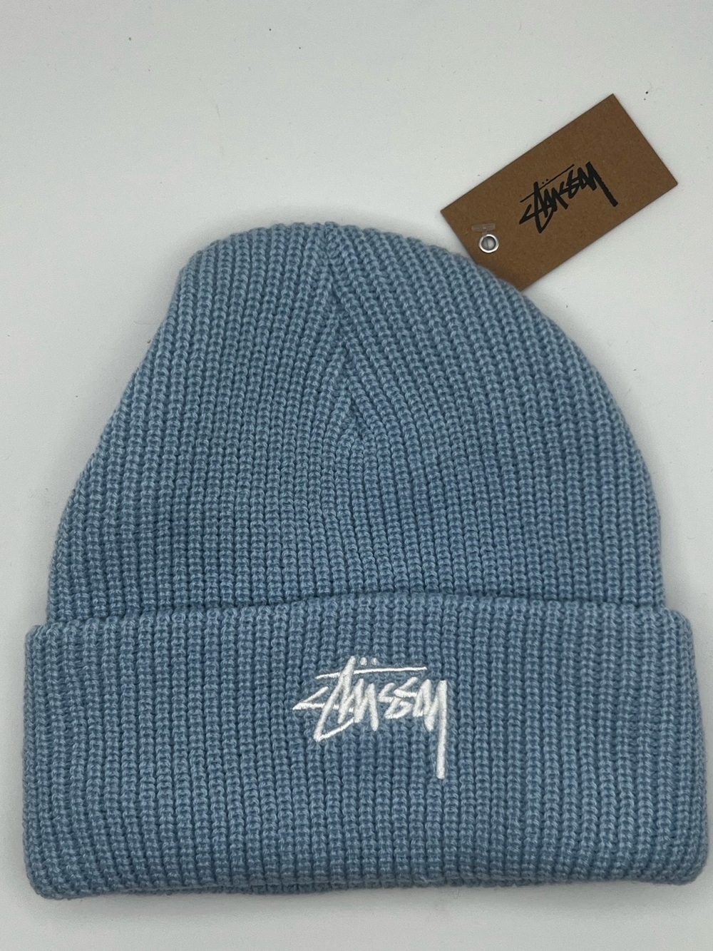 NWT Stussy Stock Cuff Beanie White Embroidered Logo Knit Hat One Size 1322858